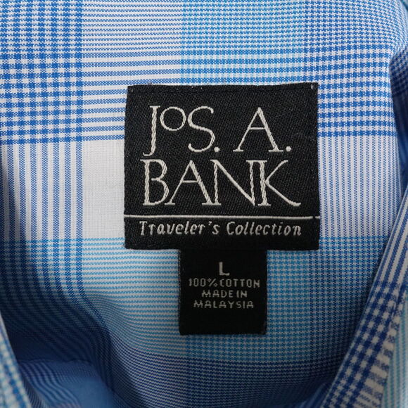 JOS A BANK TRAVELER'S COLLECTION BLUE CHECK BUTTON DOWN SHIRT MENS L **READ - Picture 8 of 8